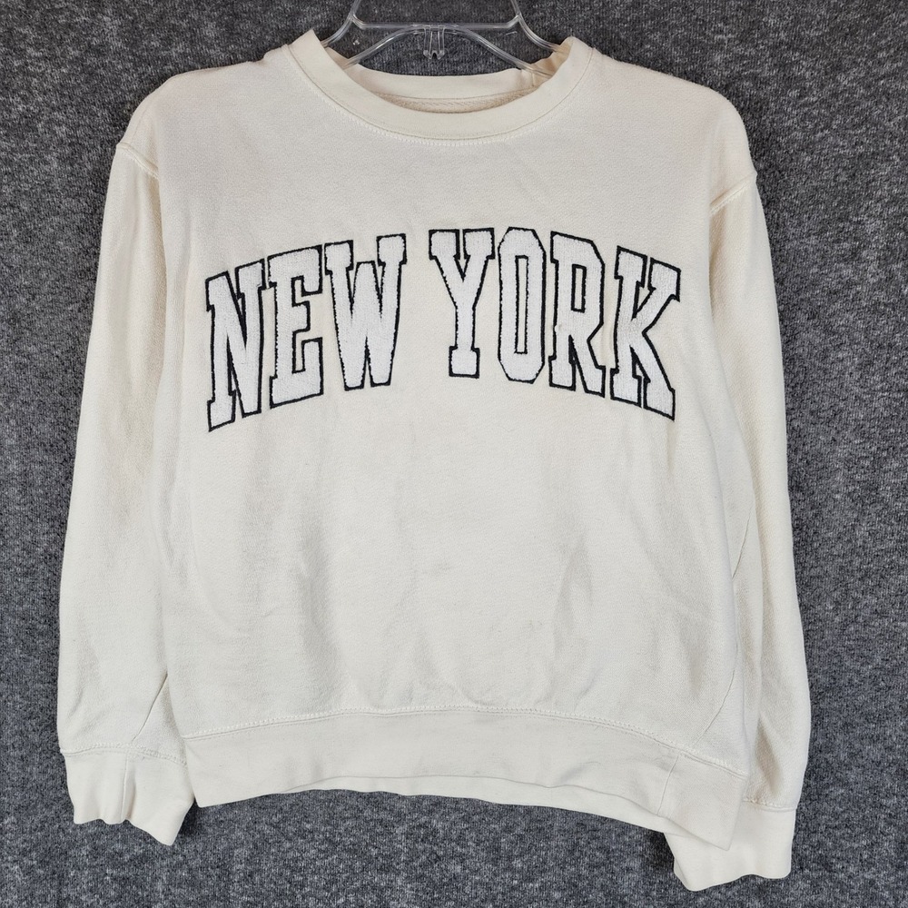 New York Popular Sweatshirt Womens S Cream Pullover Graphic Brooklyn City EUC